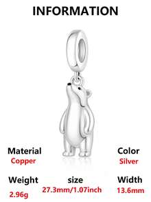 1pc Cartoon Wild Animal Beaded Series Polar Bear, Puzzle Bear, Moon Fox, Sloth, Hedgehog Pendant, DIY Jewelry Accessory, Compatible With Snake Chain, Women's Bracelet Accessory, Perfect Gift For Pet Lovers - Silver - View 13