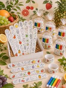 12/24pcs Theme Party DIY Coloring Page Set, Fruit Theme Winter Party Favors, Interactive Birthday Party Handmade Prizes, Party Gifts, Suitable For Birthday Gift Bags, DIY Craft Projects - Multicolor - View 3