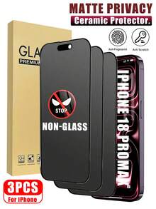 3pcs Matte Privacy Screen Protector, Compatible With IPhone 17 Pro Max 6.9 Inch, Non-Glass Material, Full Coverage Anti-Peeping Anti-Glare Ceramic Film, Anti-Fingerprint, Compatible With Phone Case, Compatible With IPhone 18 Pro Max/18 Pro/17 Pro Max/17 Air/16 Pro Max/16 Pro/16 Plus/16/15 Pro Max/14 Pro Max/13 Mini/12/11/XS Max/XR/8+/7 Plus - Black - View 7