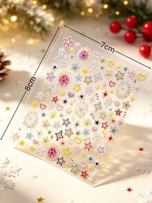 1/2 Sheets Atmospheric Christmas Nail Stickers, Holiday Style Nail Decals, Exquisite Nail Art Appliques, Colorful Christmas Tree Snowflake Star Heart Patterns, Vibrant Multi-Color Tones, Thin Yet Durable 3D Stickers, Firm Adhesion Without Peeling, Rich Complete Mixed Color Design, Suitable For DIY Nails And Press-On Nail Making, Easily Create Winter Christmas Atmosphere Fingertips - Multicolor - View 2