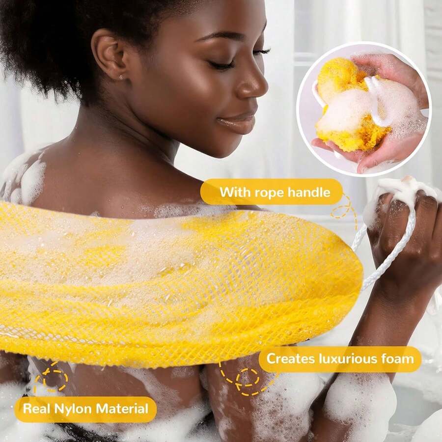 Authentic African Exfoliating Mesh Sponge, Suitable For Body And Back Scrubbing, Light Beige Nylon Fiber Bathing System, Stretchable Shower Sponge, Suitable For All Skin Types, Suitable For Daily Use - Multicolor - View 1