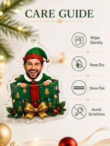 1pc Customized Family Face Christmas Ornament, Personalized Christmas Elf Gift Box Acrylic Pendant, Fun 1-5 Person Photo Keepsake, Holiday Gift, Christmas Tree Decoration, Christmas Gift - Multicolor - View 9