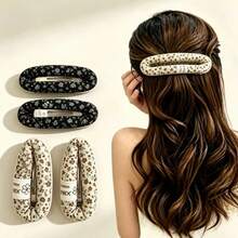 1/8pcs Oversized Vintage Floral Fabric Hair Clips, Sweet Padded Rectangular BB Clips, Versatile Hair Accessories For Women - Multicolor - View 2