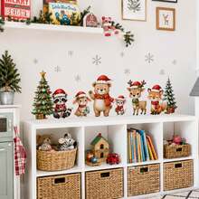 Christmas Animal Wall Decals, Cute Woodland Animal Baseboard Stickers With Christmas Tree And Gift Box, Holiday Home Living Room Bedroom Decor Wall Stickers - Christmas Window Decals - View 4