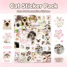 50pcs Vintage Style Cat Graffiti Stickers, Cute Cartoon Cat Decals, DIY Notebook Scrapbook Waterproof Stickers - Multicolor - View 1