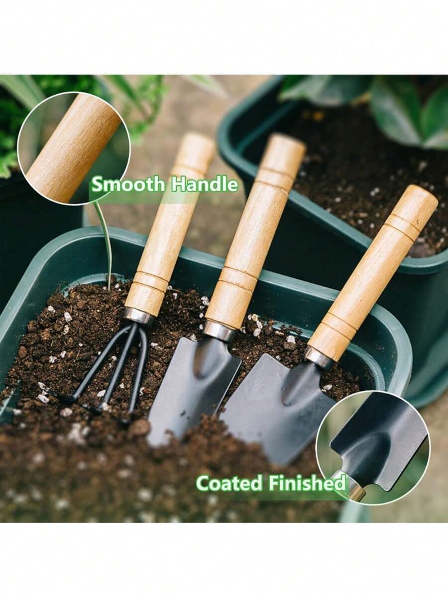 Mini Gardening Tool Set - Potted Plants And Small Gardening Tools - Wooden Handle For Transplanting Seedlings, Cultivating And Weeding Flowers And Vegetable Seedlings - Suitable For Precise Gardening Operations - Multicolor - View 1