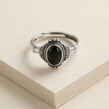 100% 925 Sterling Silver Natural Moonstone Women's Ring, Classic Fashion Adjustable Band Ring Jewelry Gift - Antique Silver - View 13