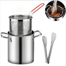 304 Stainless Steel Deep Fryer Pot For Home Use, Small Fryer Pot, Induction Cooktop Compatible, Oil-Saving Deep Pot With Dual Handles, Fryer With Strainer, Soup Pot - View 9