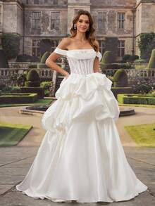 HEARBOBO Luxury Royal Style A-Line Petal Sleeve Wedding Dress With Train - White - View 8
