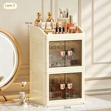 New Foldable Makeup Box – Drawer-Style Desktop Storage Cabinet, Large Capacity Cosmetic Organizer (Ideal Gift For Halloween & Thanksgiving),Drawer-Style Foldable Makeup Organizer – New Large Capacity Storage Box For Dressing Table - Apricot 2 Layers - View 10