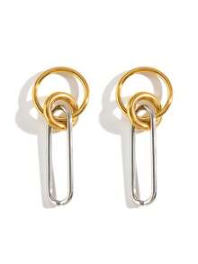 2pcs Women's Pendant Earrings Gold & Silver Dual-Tone Stainless Steel Fashion Personalized Minimalist Geometric Circle Pendant Earrings Daily Party Matching - Multicolor - View 6