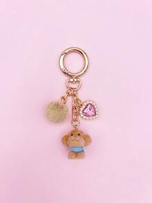 1pc/1set, Charming Cute Puppy Bag Accessory Keychain, Fashion Rhinestone Heart Fur Ball Pendant Bag Charm, Women's Shoulder Bag Decoration, Room Decor, Suitable As High-End Graduation Gift For Friends - Multicolor - View 9