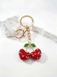 Hot-Selling New DIY Handmade Cute 3D Rhinestone Heart Cherry Keychain, Creative Rhinestone Cherry Car Key & Backpack Pendant, Mother's Day Gift For Girlfriend, Bag Decoration Charm, Holiday Creative Gift, Event Favor, Suitable For Daily Use - Multicolor - View 4
