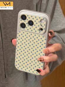 WeiMi 1pc Fashionable Personalized Minimalist Yellow Background Blue Polka Dot Pattern Full Coverage Button Classic Anti-Drop Metal Paint Premium Texture Soft Texture PU Leather Phone Case Suitable For Friends, Family, Couples, Yourself Birthday Gift, Holiday Gift, Compatible With IPhone 17/16/15/14/13/12/11 Series - Multicolor - View 3