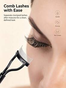 Steel Needle Eyelash Comb With Cover + Eyeshadow Brush Set, Multiple Sizes, Portable For Beginners, Eye Makeup Tool, Anti-Clumping Eyelash Separator - Multicolor - View 13