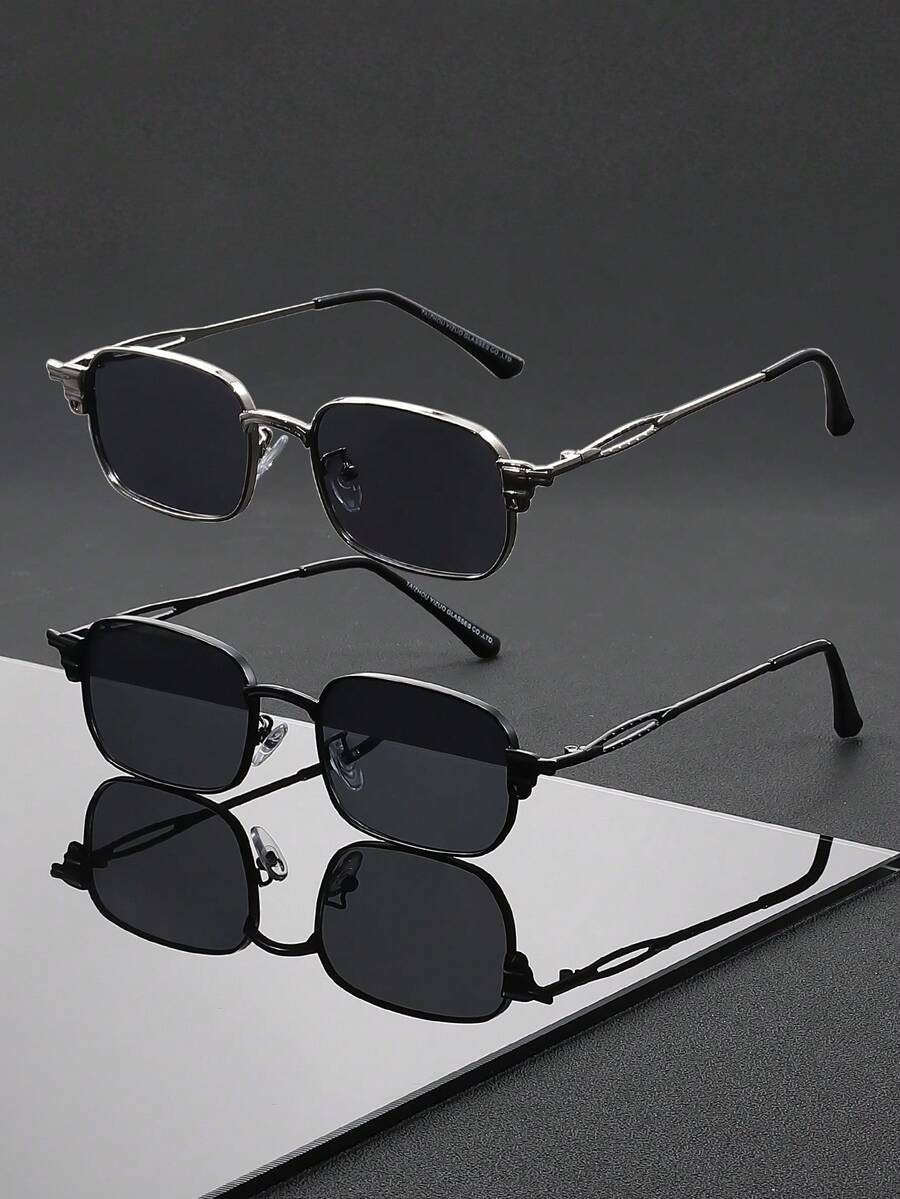 2 Pairs Men's Fashion Rectangular Frame Non-Prescription Glasses, Perfect Blend Of Modern Style And Fashion Charm, Suitable For Vacation Outfits, Parties, Daily Wear, Fits All Face Shapes - Multicolor - View 1