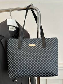 Men's Vintage Checkered Tote Bag Large Capacity Business Briefcase Shoulder Bag Multifunctional Work Office Laptop Handbag For Daily Commute Travel - Black - View 6
