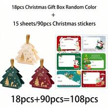 36/72/108pcs Christmas Tree-Shaped Gift Boxes With Handles, Compact And Portable Paper Gift Bags Perfect For Holiday Party Favors And Christmas Tree Decorations, Includes Christmas Stickers - Multicolor - View 12
