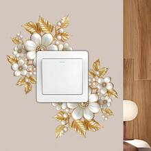 1pc Luxury Gold Flower Pearl Switch Sticker, Gold Leaf White Flower Socket Decorative Sticker - Multicolor - View 5