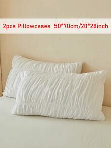 2pcs White Ruched Pillowcase, Minimalist Fashion Luxury Style Polyester Decorative Cushion Cover Suitable For Sofa, Machine Washable, No Filling - White - View 8