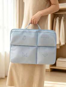 1Pc Solid Color Hanging Grid Laundry Storage Bag, 4-In-1 Travel Portable Clothes Divider Storage Bag, Multi-Functional Socks & Underwear Divider Bag - Multicolor - View 9