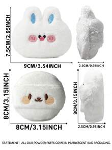 White Velvet Makeup Powder Puff, Round & Rabbit Shaped Mixed Set, Reusable Soft Cosmetic Tool For Setting Powder, Blending & Buffing, Skin‑Friendly, Multi‑Size 2/4/6/8 PCS Professional Makeup Accessory - Multicolor - View 2
