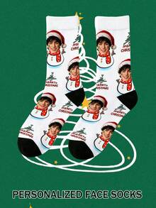 1 Pair Customized Mid-Calf Socks, Bow Tie Pattern, Customized Face Pattern Socks, Couple Socks, Customized Photo Socks, Customized Printed Socks, Personalized Funny Face Pattern Socks, Customized Image Socks, Can Print Any Face Shape On Socks, Anniversary Gift, Valentine's Day Gift, Birthday Gift, Wedding Gift, Mother's Day Gift, Father's Day Gift, Gift For Best Friend, Gift For Parents, Gift For Girlfriend/Boyfriend - White - View 5