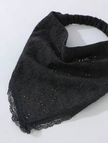 1件原創花卉圖案刺繡捲邊女款髮箍頭巾，適合日常穿著與度假 - 黑色 - 查看 3