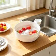 White Colander Strainer, Kitchen Sink Fruit Washer, Perforated Filter Basin For Rinsing Strawberries, Blueberries, Grapes And Other Berries, Suitable For Daily Kitchen Countertop And Sink Use - White - View 4