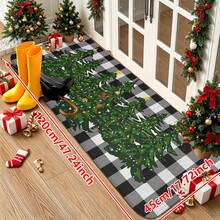1/2/3pcs Christmas Theme Kitchen Rugs, Flannel Kitchen Rugs With Christmas Tree Pattern And Black & White Checkered Background, Comfortable Soft Absorbent Non-Slip Machine Washable With Anti-Slip Backing, Multi-Functional Floor Mat Suitable For Entrance, Living Room, Bedroom, Kitchen, Dining Room, Bathroom, Patio, Hallway, Home And Holiday Decor - Multicolor - View 11
