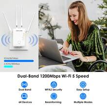 Range Extender Wavlink AC1200, Dual Band WiFi Signal Booster With 4 External Antennas, 3-In-1 AP/Repeater/Router Modes, WPS, Wall-Mount - UK Plug(220-240V) - View 7
