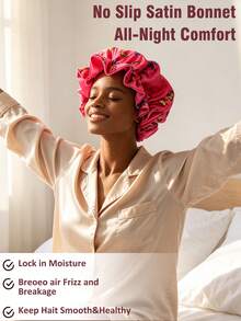 Double Layer Colorblock Satin Sleep Cap Wig Cap - Rose Pink Butterfly Lace Hat - View 4