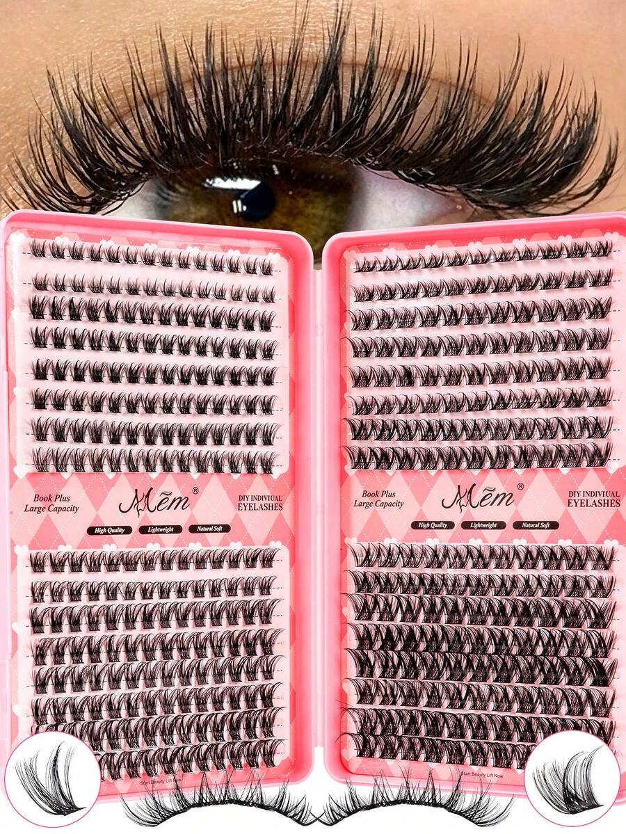 2-Styles 400-Cluster D-Curl Lash Extension Kit, Bulu Mata Palsu Individual Campuran Panjang 8-16mm, Siap Pakai untuk Pemula, Cocok untuk Sehari-hari, Pesta & Festival Musik, Wajib Dimiliki untuk Halloween dan Natal. Padukan dengan Bulu Mata Berwarna untuk Efek Ganda.