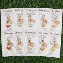 5/10pcs Cute Bow Goose Keychain Set With Pink Bow Pendant, Includes Pocket Greeting Card, Suitable As Party Gift, Birthday Gift, Thanksgiving, Halloween, Christmas Gift For Family And Friends - Multicolor - View 2