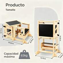 Torre de Aprendizaje Montessori 4 en 1 con Pizarra de Dibujo, Torre de Madera Plegable para Niños y Niñas, Escalera de Multifuncional para Cocina y Baño, Convierte en Mesa y Silla Fomenta la Independencia y el Aprendizaje Temprano Asistente de Aprendizaje para Cocina con Función de Mesa de Manualidades - Multicolor - Ver 3