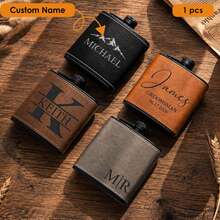 CFUNIQ 1pc Personalized Stainless Steel Flask For Men, Groomsman Gift, Best Men's Gift, Stainless Steel Flask, Customized Engraved Groomsman Flask, Wedding Flask, Engraved Dad Gift, Groom Gift, Boyfriend Gift, Husband Gift, Wedding, Bachelor Party, Groomsman Proposal Gift., Personalized Hip Flask - Black - View 3