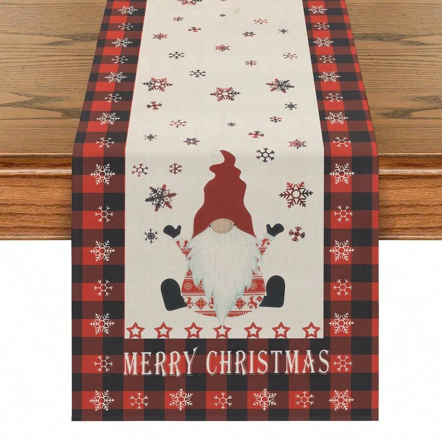 1pc Christmas Gnome Snowflake Design Christmas Decoration Table Runner Tablecloth Long Strip Table Cloth Faux Linen Polyester Material Gift Protective Cover Rectangular Washable Suitable For Home Dinner Coffee Table Kitchen Dining Room Decor Party Scene Decoration Home Decor Outdoor Patio Table Runner Entryway Fireplace Mantle Decor - Multicolor - View 1