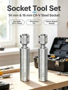 مجموعة مقابس شمعات الاحتراق، مقابس 14 مم و 16 مم من فولاذ CR-V عالي الصلابة مع قبضة محززة مانعة للانزلاق ومحول مفتاح مقبس مرن، تصميم حلقة مغناطيسية مانعة للسقوط لصيانة محرك السيارة، طقم أدوات يدوية بديلة لإصلاح السيارات والدراجات النارية - A - مشاهدة 1
