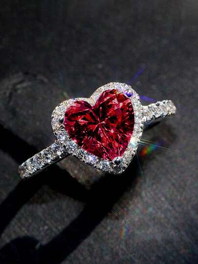 1 pieza Anillo romántico de circonita cúbica para mujeres, joyería para boda, compromiso y fiesta, regalo del Día de San Valentín