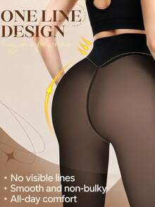 220g Fleece Lined Tights – Seamless Stitching, Faux Sheer, Warm. Suitable For Winter Sports, Yoga, Outdoor And Travel. - Black - View 6