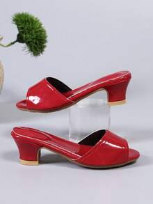 Shu Rui Girls' Red Glossy Open-Toe High Heel Sandals, Fashion Classic Slippers, Daily And Party Princess High Heels - Red - View 3