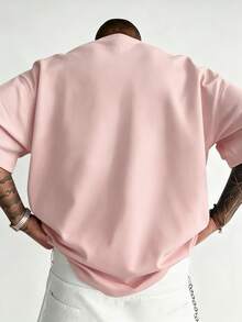 Men's Vintage Pattern T-Shirt, Versatile Print, Breathable Knit Fabric, Suitable For Daily Wear - Pink - View 3