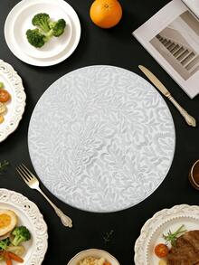 1-6pcs White & Champagne Gold Palm Leaf Pattern Placemats, French Minimalist PVC Embossed Heat-Insulating Table Mats, Valentine's Day Christmas Thanksgiving Decoration Pads - Multicolor - View 12