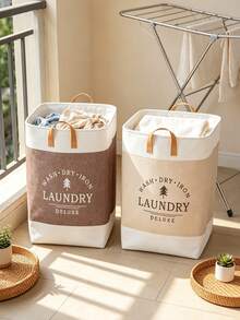 1PC Large‑Capacity Foldable Laundry Hamper, Soft Linen‑Blend No‑Lid Handheld Storage Basket, Multi‑Color Solid Plain Pattern Fabric Material, All‑Season Casual Home Style For Adults, Balcony Bedroom Closet Household Storage Occasion - Multicolor - View 2
