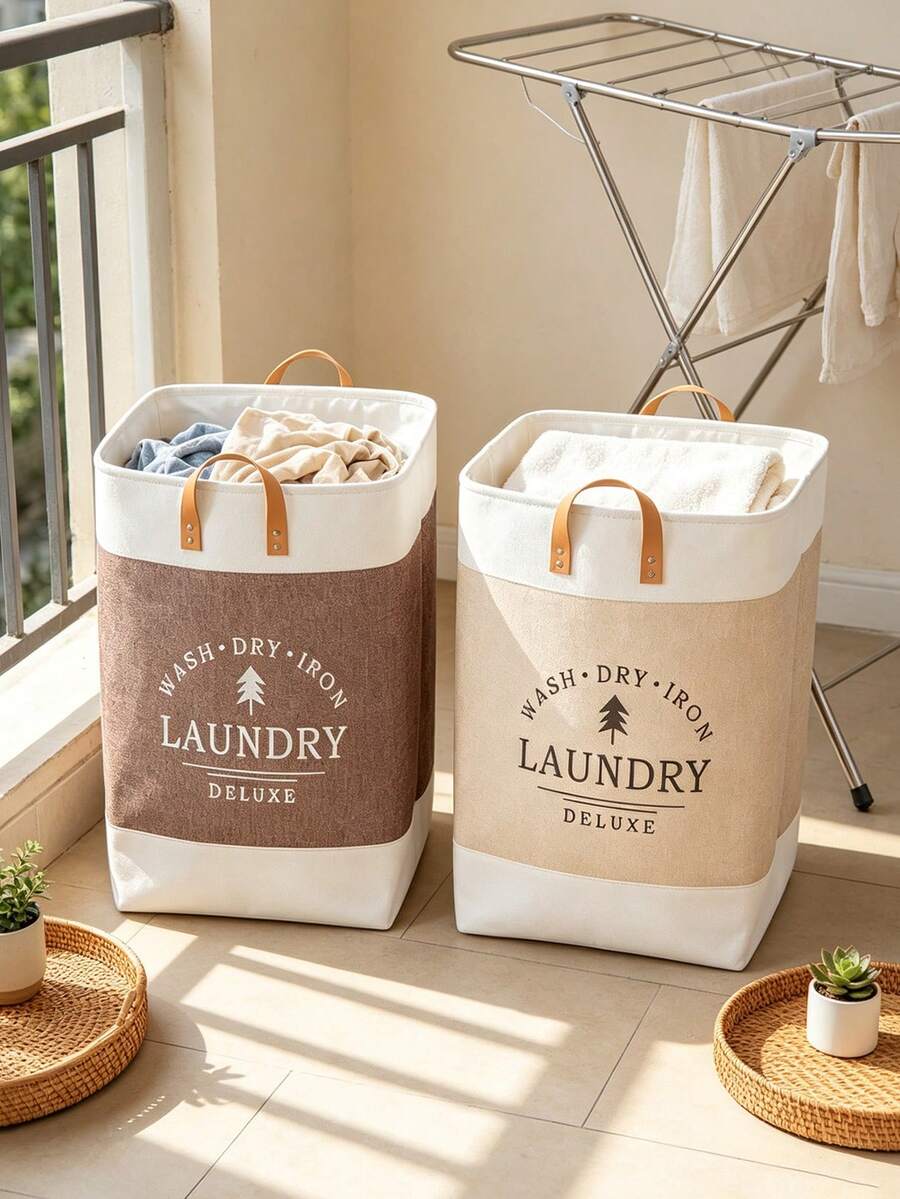 1PC Large‑Capacity Foldable Laundry Hamper, Soft Linen‑Blend No‑Lid Handheld Storage Basket, Multi‑Color Solid Plain Pattern Fabric Material, All‑Season Casual Home Style For Adults, Balcony Bedroom Closet Household Storage Occasion