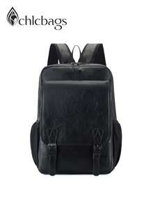 CHLCBAGS 1pc (16.1in*12.2in*7.5in) Fashion Men's Functional Backpack, Shoulder Bag, Large Capacity, Scratch-Resistant And Wear-Resistant Material, Suitable For Work Commute, Travel, Business Trip, Adjustable Shoulder Strap For Proper Length, Can Fit 14-Inch Laptop, Gift For Family, Gift For Friends, Minimalist Casual Practical Functional Backpack. - Black - View 1