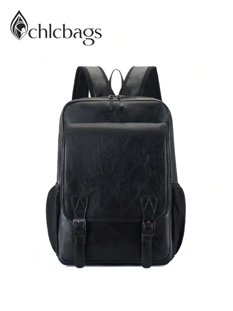 CHLCBAGS 1pc (16.1in*12.2in*7.5in) Fashion Men's Functional Backpack, Shoulder Bag, Large Capacity, Scratch-Resistant And Wear-Resistant Material, Suitable For Work Commute, Travel, Business Trip, Adjustable Shoulder Strap For Proper Length, Can Fit 14-Inch Laptop, Gift For Family, Gift For Friends, Minimalist Casual Practical Functional Backpack. - Black - View 1