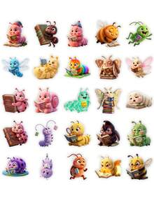 50Pcs Fuzzy Reading Bug Decorative Stickers, Plush‑Style Insect Book Lover Waterproof Stickers For Laptop, Water Bottle, Journal, Scrapbook - Multicolor - View 7