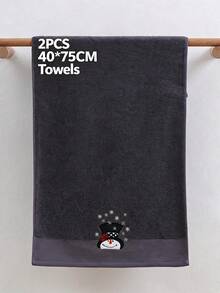 QIBHI 2/4件組聖誕雪人刺繡灰色純棉浴巾套組 柔軟吸水浴室與廚房毛巾套組 冬季節慶裝飾 - 淺灰色 - 查看 8