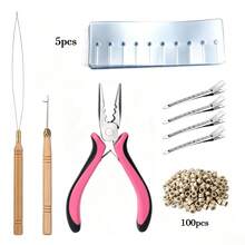 Hair Extension Tools Kit, 100Pcs Silicone Lined Micro Rings, 1pc Pliers, 2Pcs Crochet Hook Loop Tools, 5Pcs Seamless Hair Extension Heat-Insulating Sheets, 4Pcs Metal Hair Clips, Hair Extension Accessories For Hair Extensions - View 14